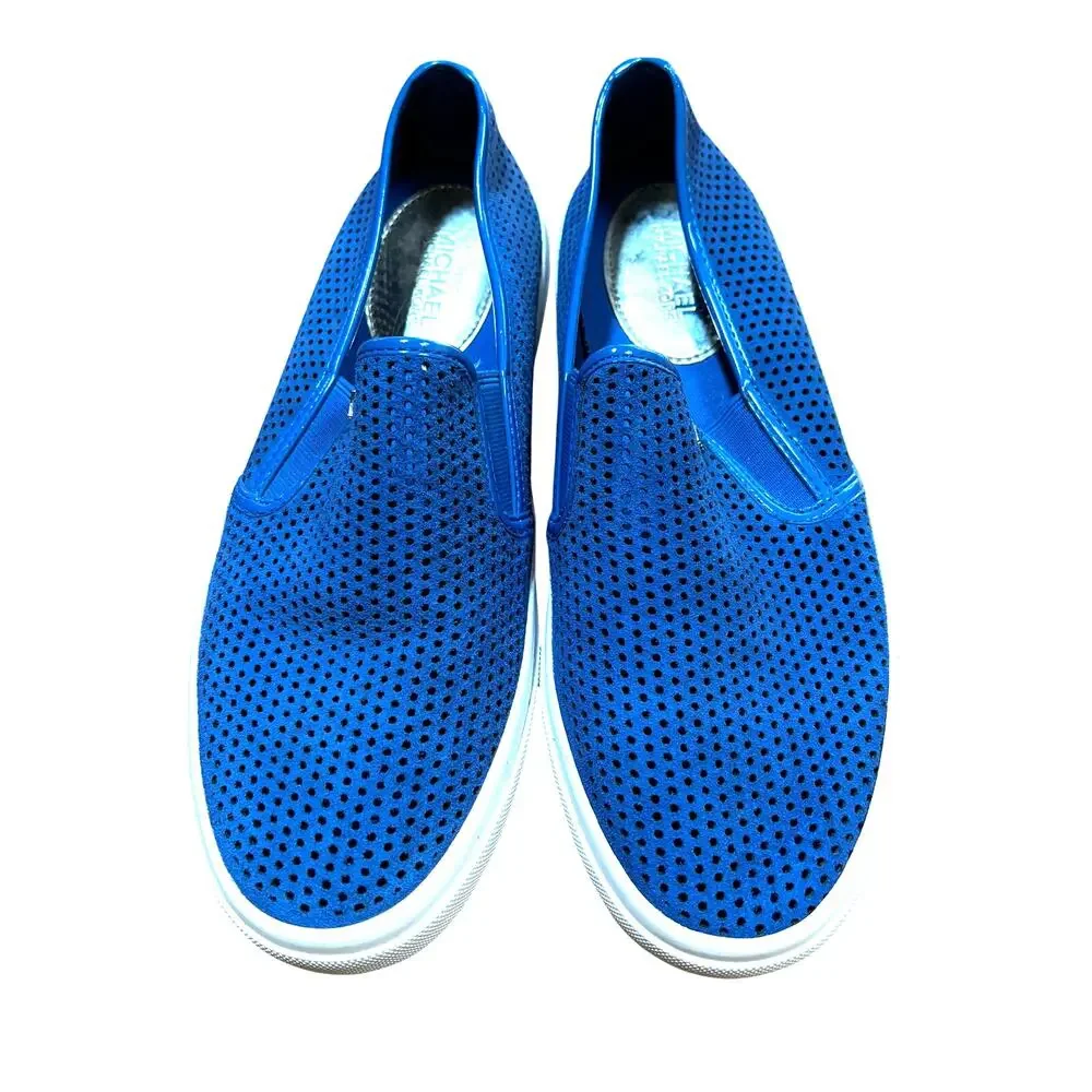 Michael Kors ladies US 7M slip on sneakers royal blue laser cut suede leather
